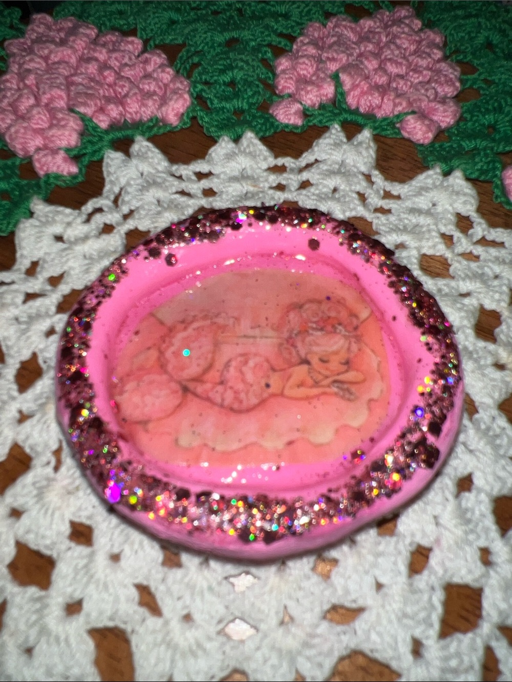 Handmade Pink Glitter Resin Trinket Dish